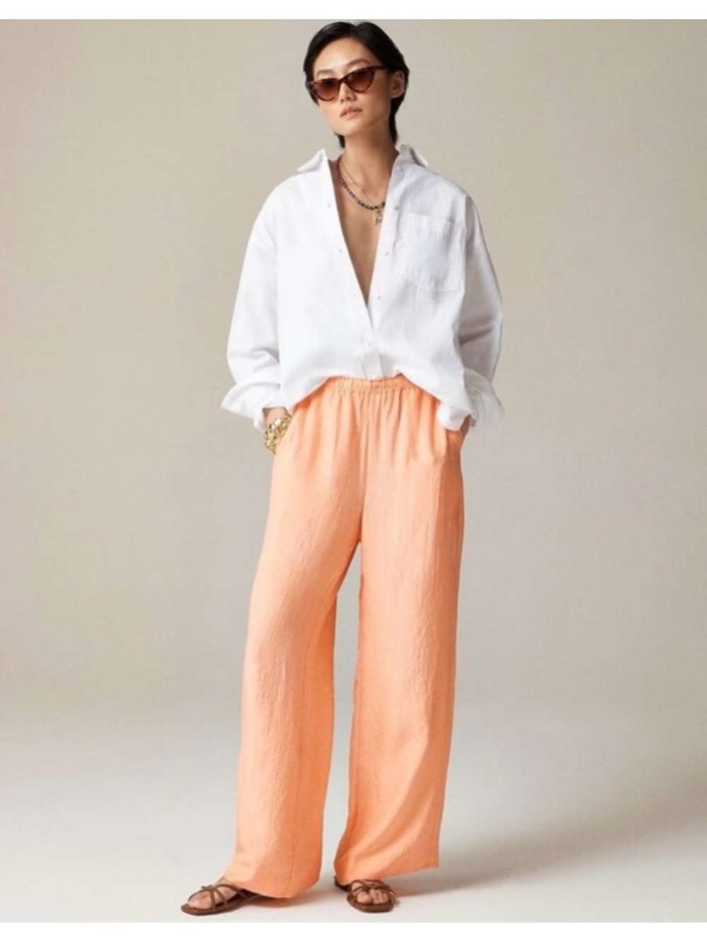 J. Crew Stratus Textured Satin Pants Peach Orange Pink CD059 Size Small Petite